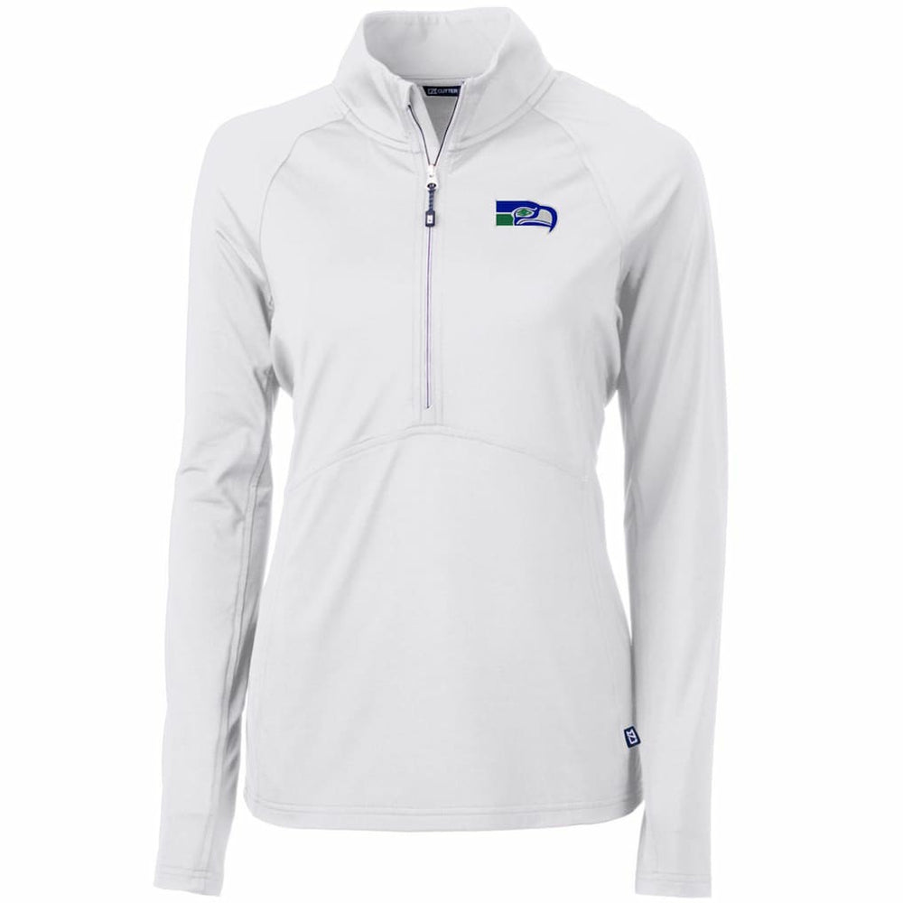 Seattle Seahawks Cutter & Buck Women's Throwback Logo Adapt Eco Knit Stretch Recycled Half-Zip Pullover Top - White - NFL