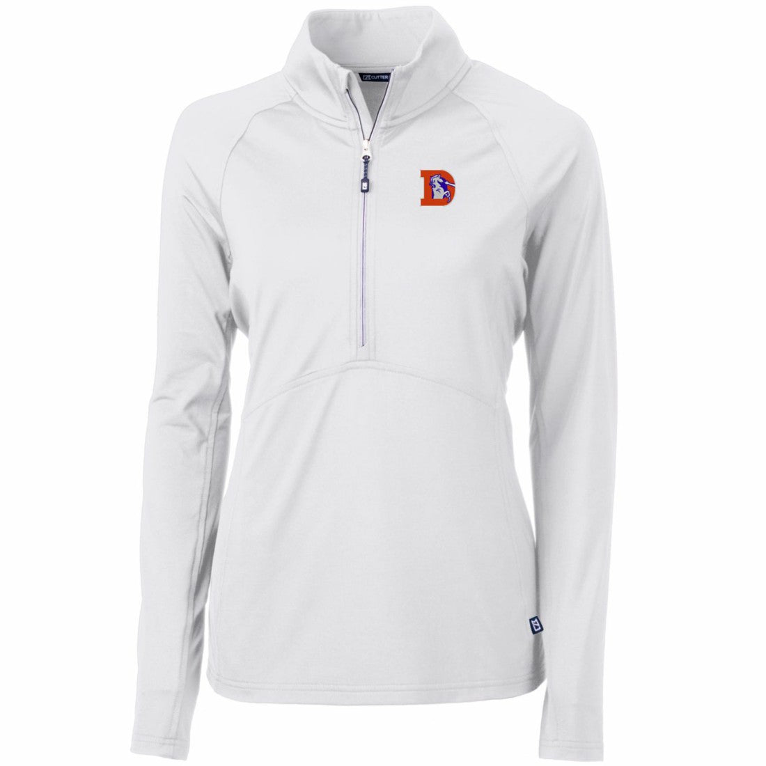 Denver Broncos Cutter & Buck Women's Throwback Logo Adapt Eco Knit Stretch Recycled Half-Zip Pullover Top - White - NFL