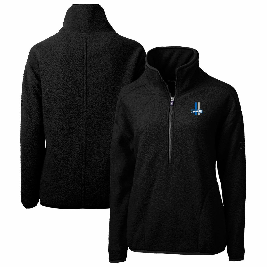 Detroit Lions Cutter & Buck Women's Throwback Logo Cascade Eco Sherpa Fleece Half-Zip Pullover Jacket - Black - NFL