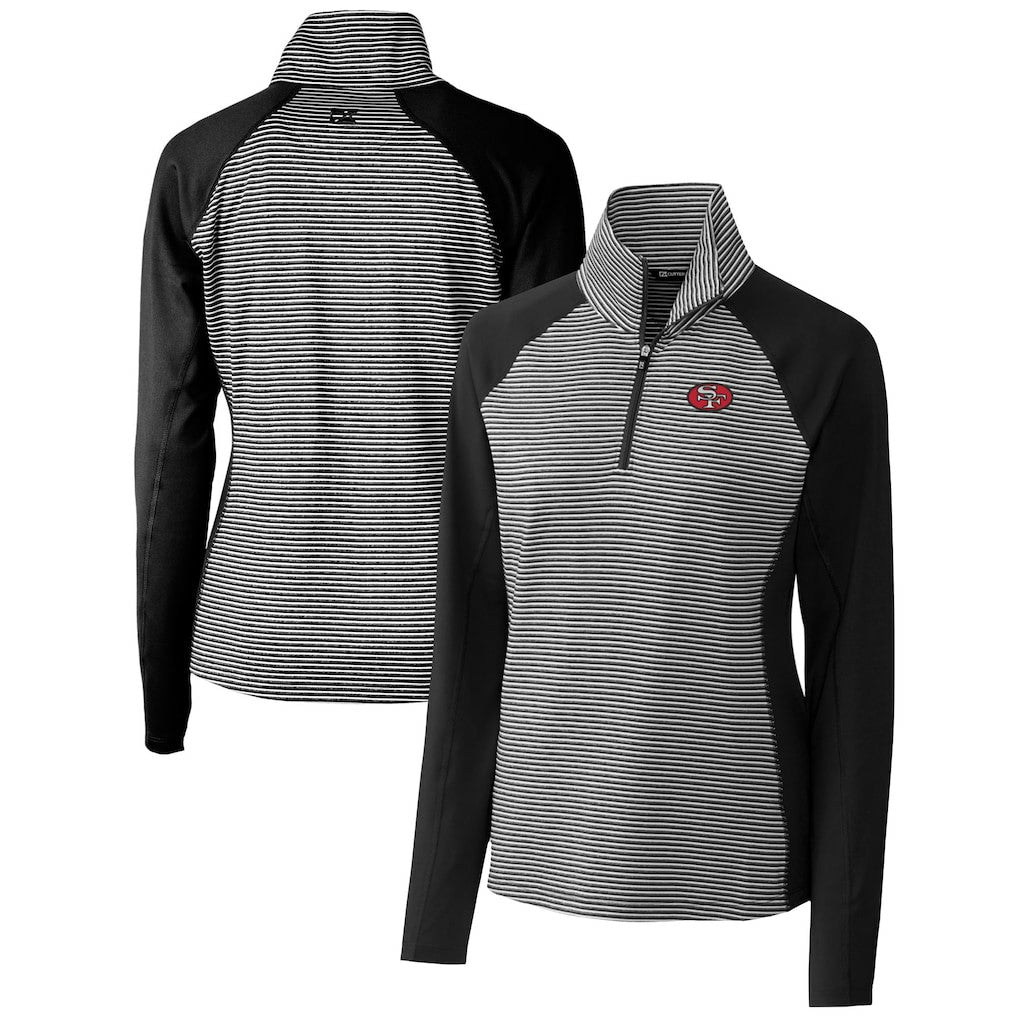 San Francisco 49ers Cutter & Buck Women's Throwback Logo Forge Tonal Stripe Stretch Half-Zip Pullover Top - Black - NFL