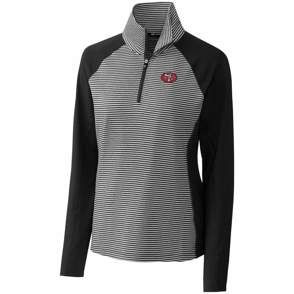 San Francisco 49ers Cutter & Buck Women's Throwback Logo Forge Tonal Stripe Stretch Half-Zip Pullover Top - Black - NFL