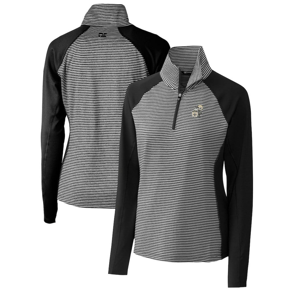New Orleans Saints Cutter & Buck Women's Throwback Logo Forge Tonal Stripe Stretch Half-Zip Pullover Top - Black - NFL