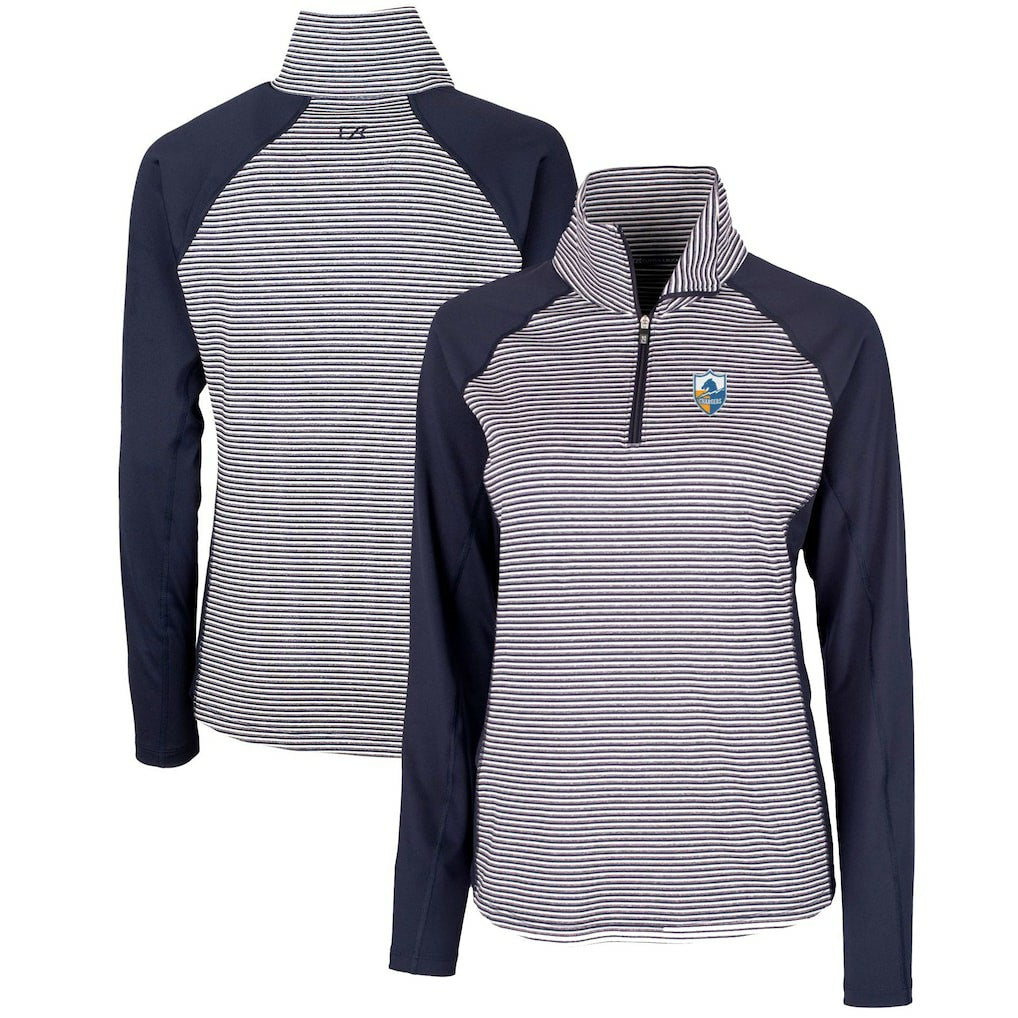 Los Angeles Chargers Cutter & Buck Women's Throwback Logo Forge Tonal Stripe Stretch Half-Zip Pullover Top - Navy - NFL