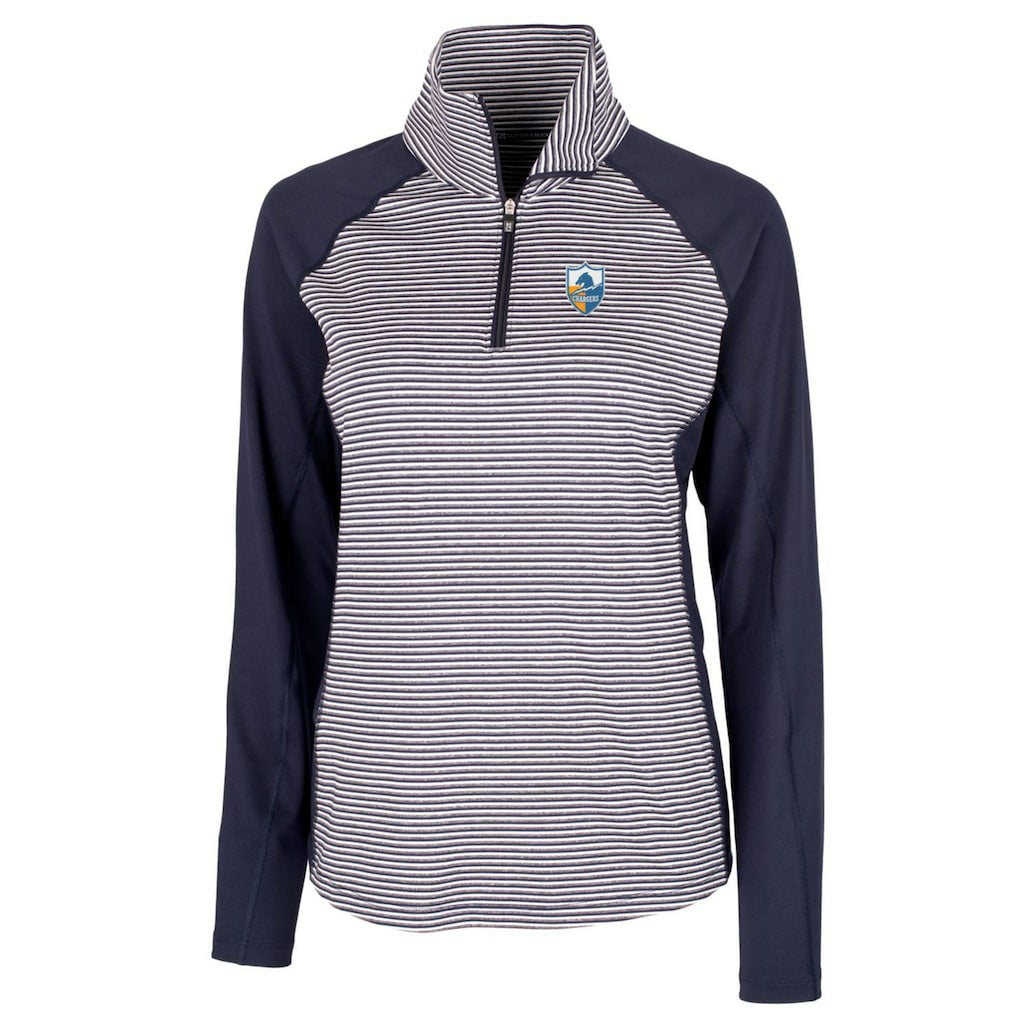 Los Angeles Chargers Cutter & Buck Women's Throwback Logo Forge Tonal Stripe Stretch Half-Zip Pullover Top - Navy - NFL
