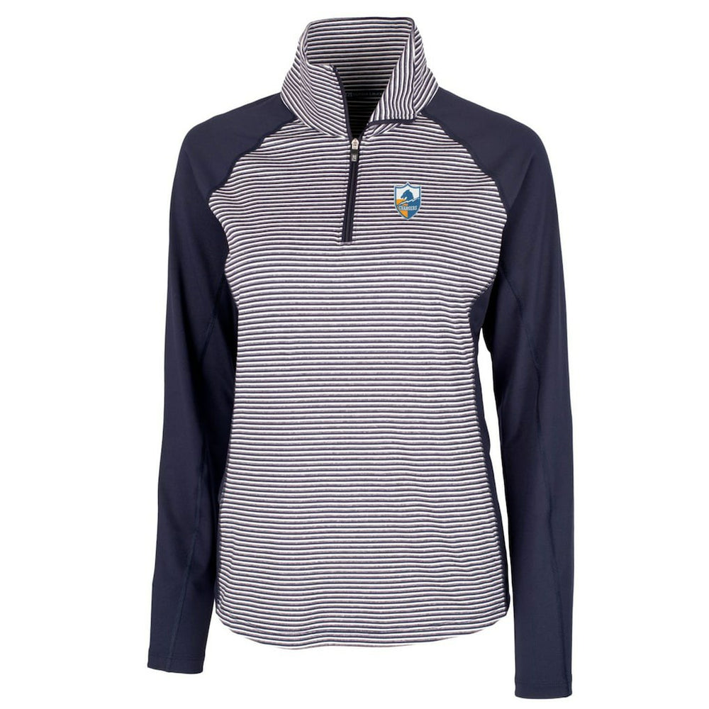 Los Angeles Chargers Cutter & Buck Women's Throwback Logo Forge Tonal Stripe Stretch Half-Zip Pullover Top - Navy - NFL