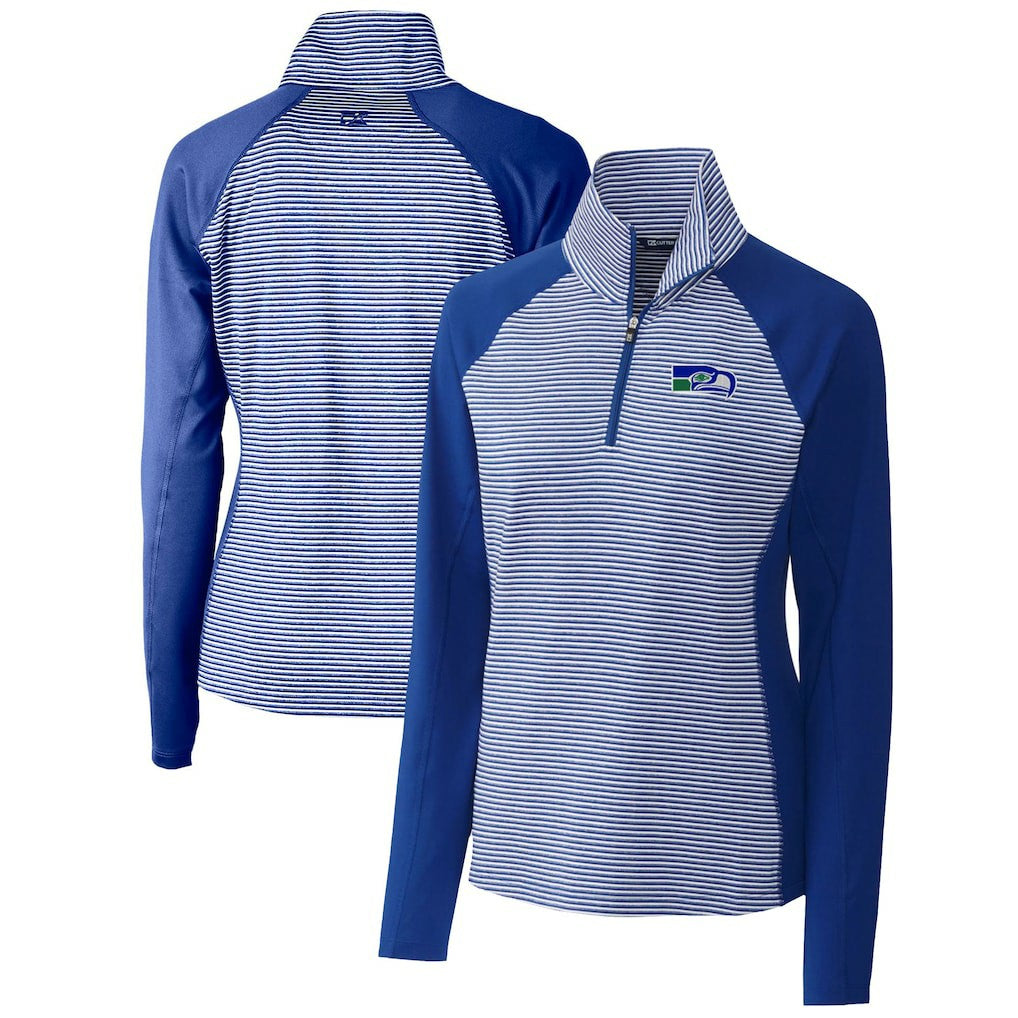Seattle Seahawks Cutter & Buck Women's Throwback Logo Forge Tonal Stripe Stretch Half-Zip Pullover Top - Royal - NFL