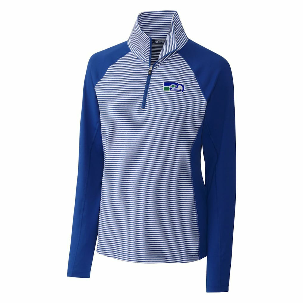 Seattle Seahawks Cutter & Buck Women's Throwback Logo Forge Tonal Stripe Stretch Half-Zip Pullover Top - Royal - NFL