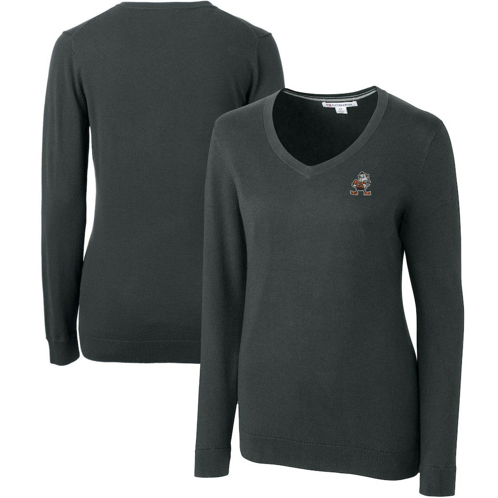 Cleveland Browns Cutter & Buck Women's Throwback Logo Lakemont Tri-Blend V-Neck Sweater - Heather Charcoal - NFL