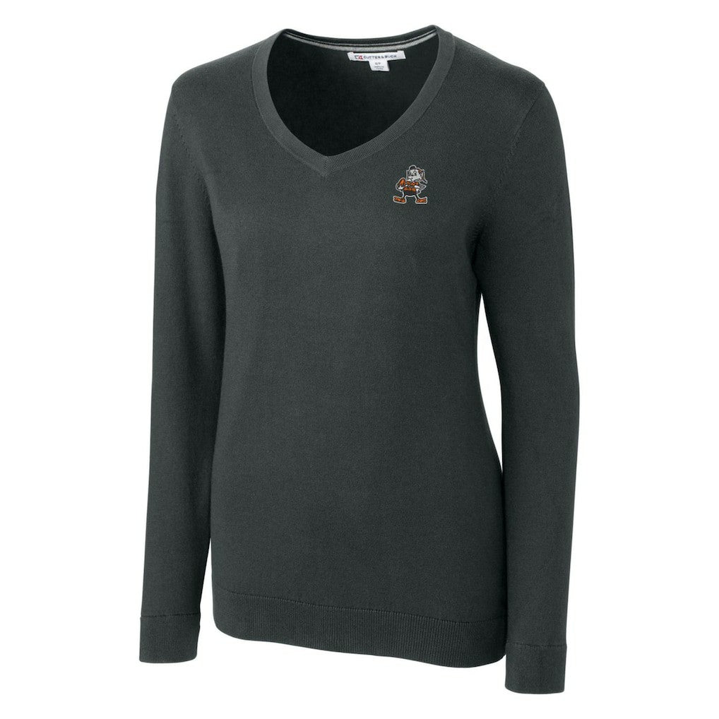 Cleveland Browns Cutter & Buck Women's Throwback Logo Lakemont Tri-Blend V-Neck Sweater - Heather Charcoal - NFL