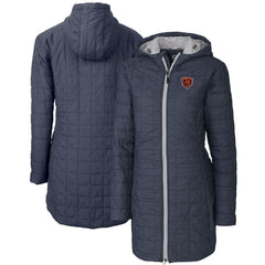 Chicago Bears Cutter & Buck Women's Throwback Logo Rainier Primaloft Eco Full-Zip Hoodie Long Coat - Heather Navy - NFL