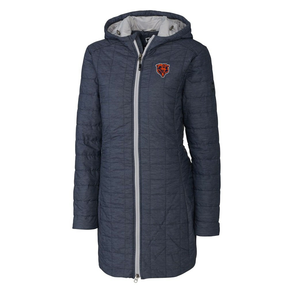 Chicago Bears Cutter & Buck Women's Throwback Logo Rainier Primaloft Eco Full-Zip Hoodie Long Coat - Heather Navy - NFL