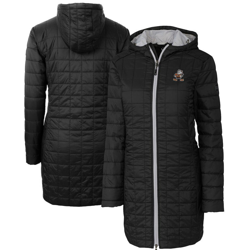 Cleveland Browns Cutter & Buck Women's Throwback Logo Rainier Primaloft Eco Full-Zip Hoodie Long Coat - Black - NFL