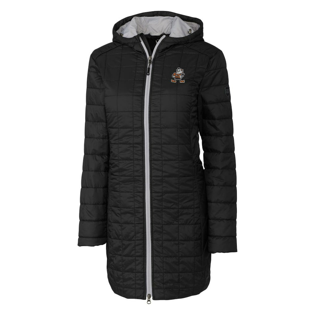Cleveland Browns Cutter & Buck Women's Throwback Logo Rainier Primaloft Eco Full-Zip Hoodie Long Coat - Black - NFL