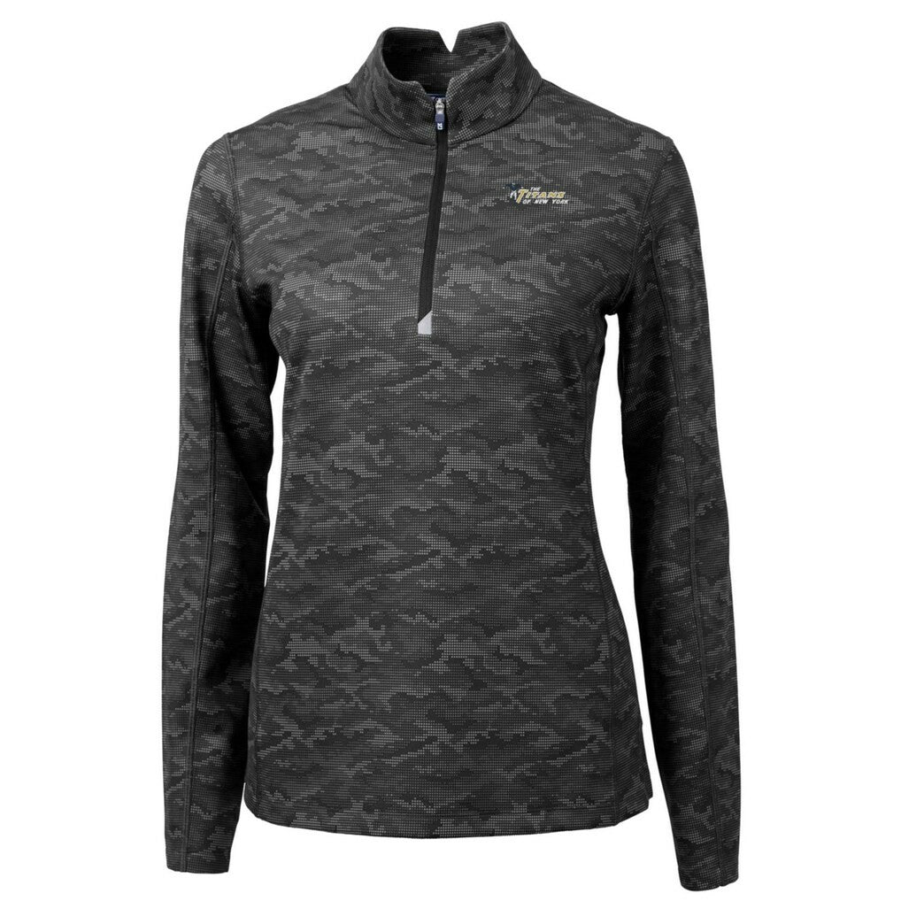 New York Jets Cutter & Buck Women's Throwback Logo Traverse Camo Quarter-Zip Pullover Top - Black - NFL