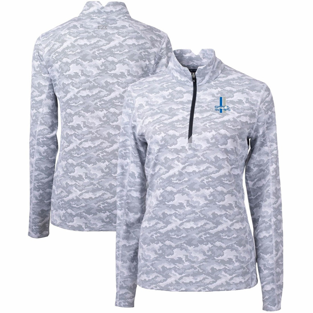 Detroit Lions Cutter & Buck Women's Throwback Logo Traverse Camo Quarter-Zip Pullover Top - Charcoal - NFL