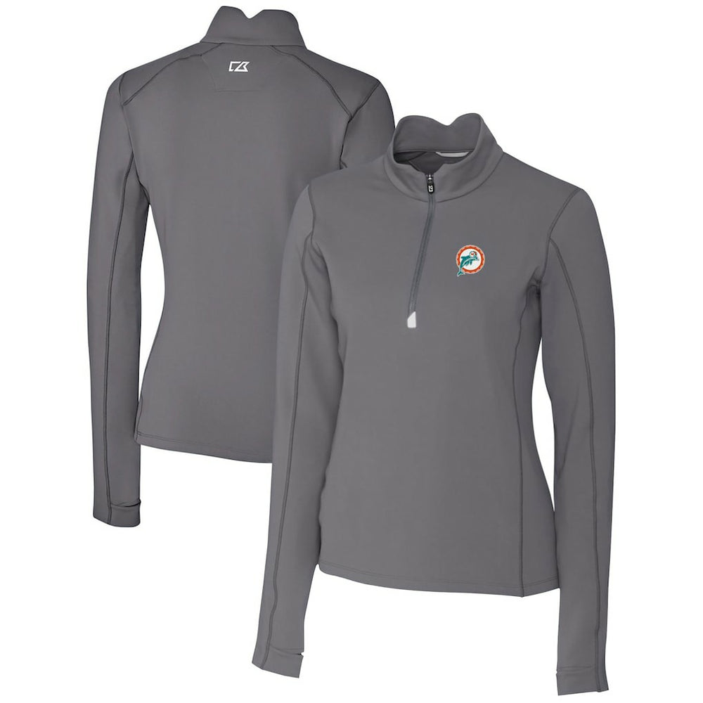 Miami Dolphins Cutter & Buck Women's Throwback Logo Traverse Stretch Quarter-Zip Pullover Top - Steel - NFL