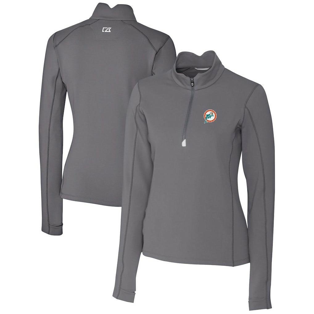 Miami Dolphins Cutter & Buck Women's Throwback Logo Traverse Stretch Quarter-Zip Pullover Top - Steel - NFL