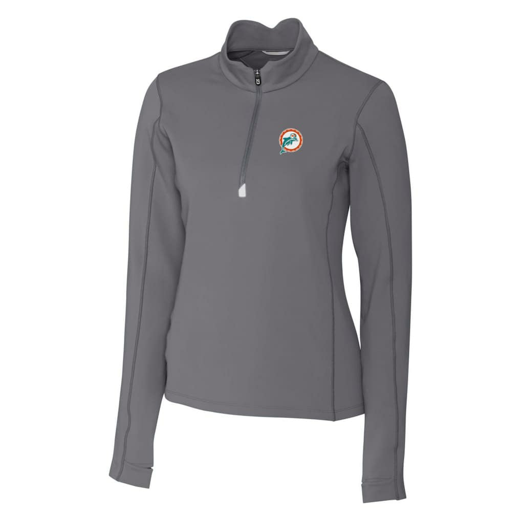 Miami Dolphins Cutter & Buck Women's Throwback Logo Traverse Stretch Quarter-Zip Pullover Top - Steel - NFL