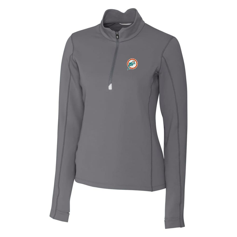 Miami Dolphins Cutter & Buck Women's Throwback Logo Traverse Stretch Quarter-Zip Pullover Top - Steel - NFL