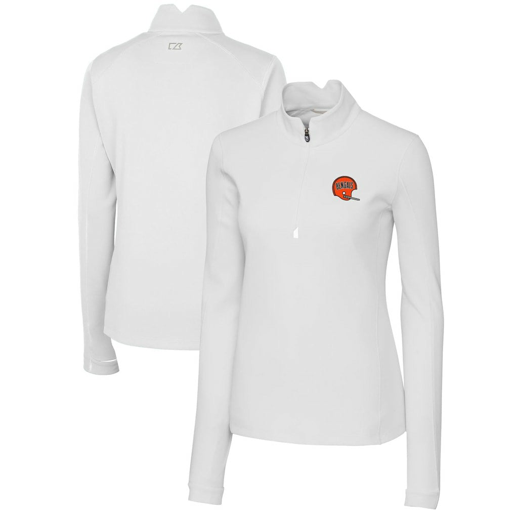 Cincinnati Bengals Cutter & Buck Women's Throwback Logo Traverse Stretch Quarter-Zip Pullover Top - White - NFL