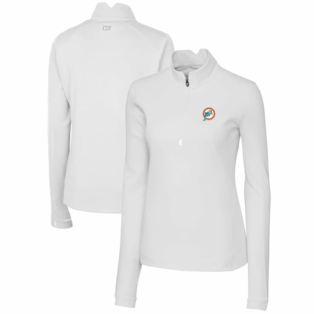 Miami Dolphins Cutter & Buck Women's Throwback Logo Traverse Stretch Quarter-Zip Pullover Top - White - NFL