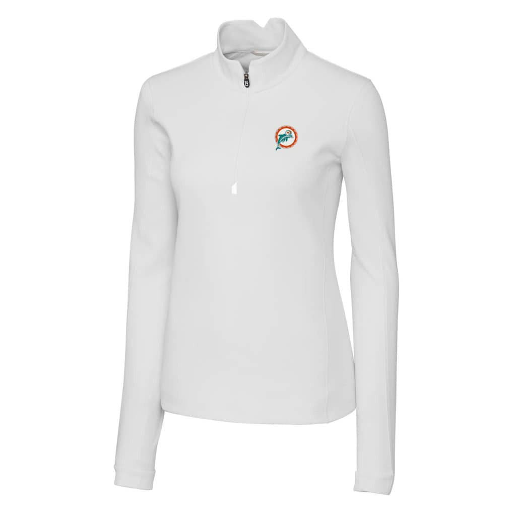 Miami Dolphins Cutter & Buck Women's Throwback Logo Traverse Stretch Quarter-Zip Pullover Top - White - NFL