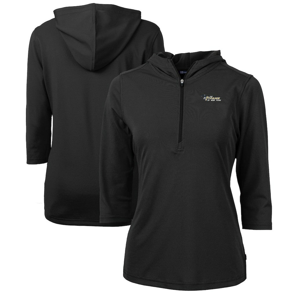 New York Jets Cutter & Buck Women's Throwback Logo Virtue Eco Pique 3/4 Sleeve Half-Zip Pullover Hoodie - Black - NFL