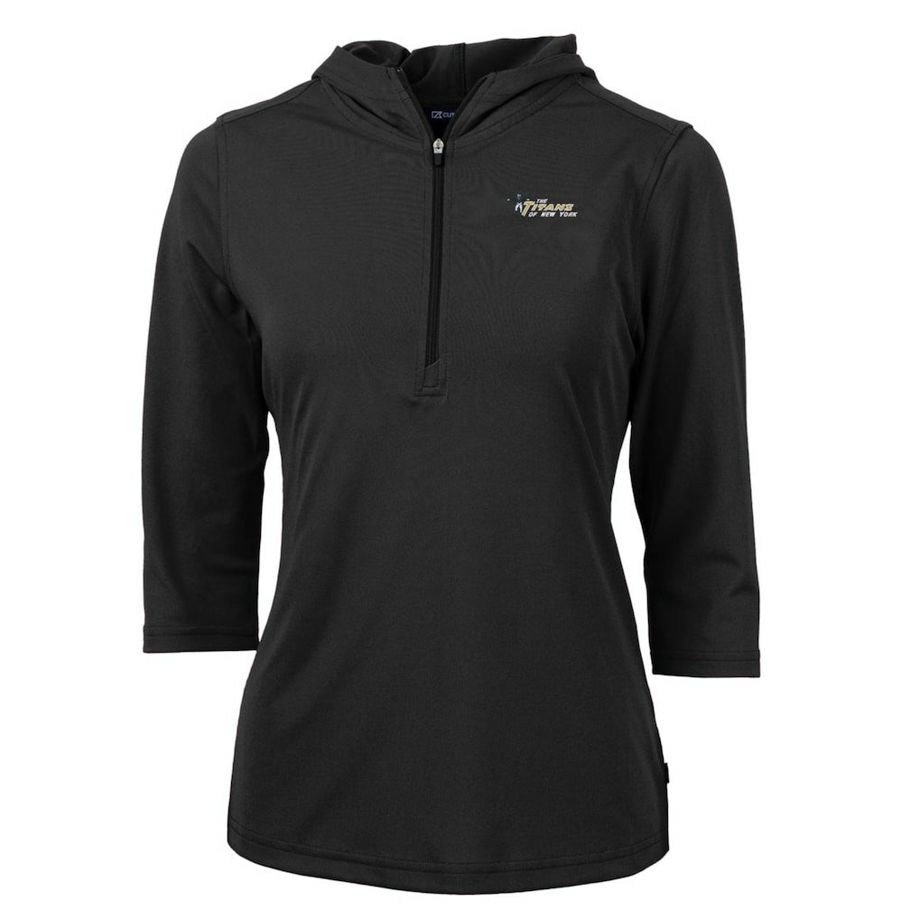 New York Jets Cutter & Buck Women's Throwback Logo Virtue Eco Pique 3/4 Sleeve Half-Zip Pullover Hoodie - Black - NFL