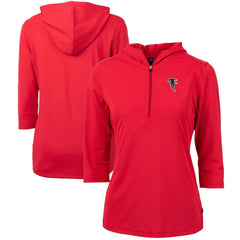 Atlanta Falcons Cutter & Buck Women's Throwback Logo Virtue Eco Pique 3/4 Sleeve Half-Zip Pullover Hoodie - Red - NFL