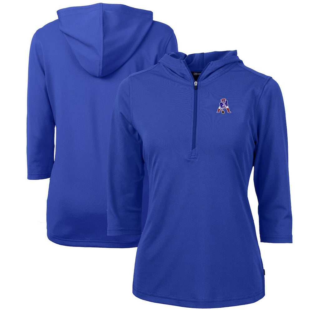 New England Patriots Cutter & Buck Women's Throwback Logo Virtue Eco Pique 3/4 Sleeve Half-Zip Pullover Hoodie - Royal - NFL