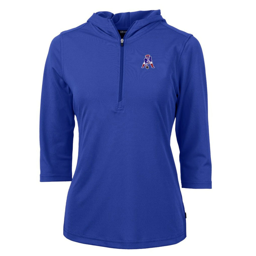 New England Patriots Cutter & Buck Women's Throwback Logo Virtue Eco Pique 3/4 Sleeve Half-Zip Pullover Hoodie - Royal - NFL