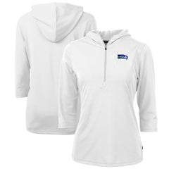 Seattle Seahawks Cutter & Buck Women's Throwback Logo Virtue Eco Pique 3/4 Sleeve Half-Zip Pullover Hoodie - White - NFL