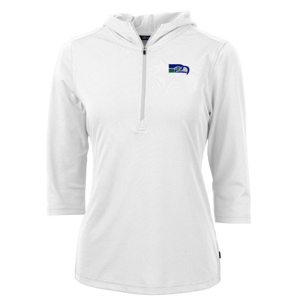 Seattle Seahawks Cutter & Buck Women's Throwback Logo Virtue Eco Pique 3/4 Sleeve Half-Zip Pullover Hoodie - White - NFL