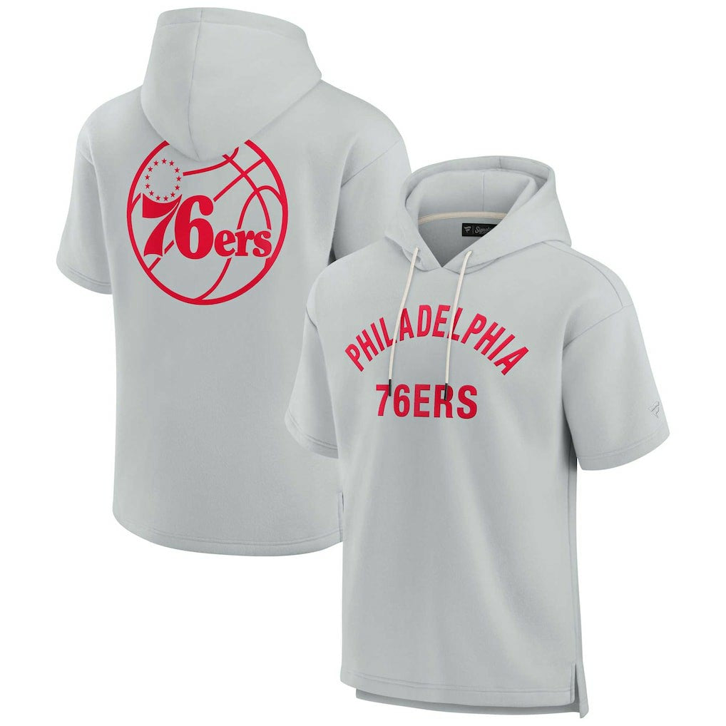 Fanatics Philadelphia 76ers Unisex Elements Super Soft Fleece Short Sleeve Pullover Hoodie Gray