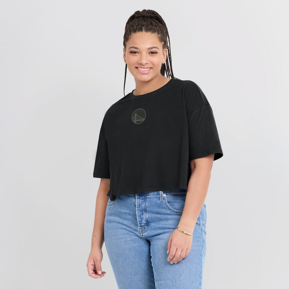 Fanatics Golden State Warriors Women's Elements Super Soft Boxy Cropped T-Shirt Black