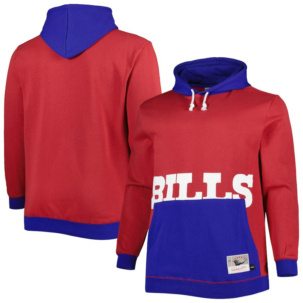 Buffalo Bills Big & Tall Big Face Pullover Hoodie - Red/Royal - Mitchell & Ness