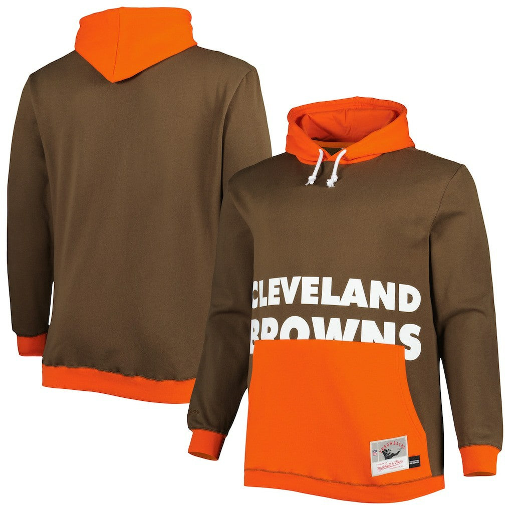 Cleveland Browns Big & Tall Big Face Pullover Hoodie - Brown/Orange - Mitchell & Ness