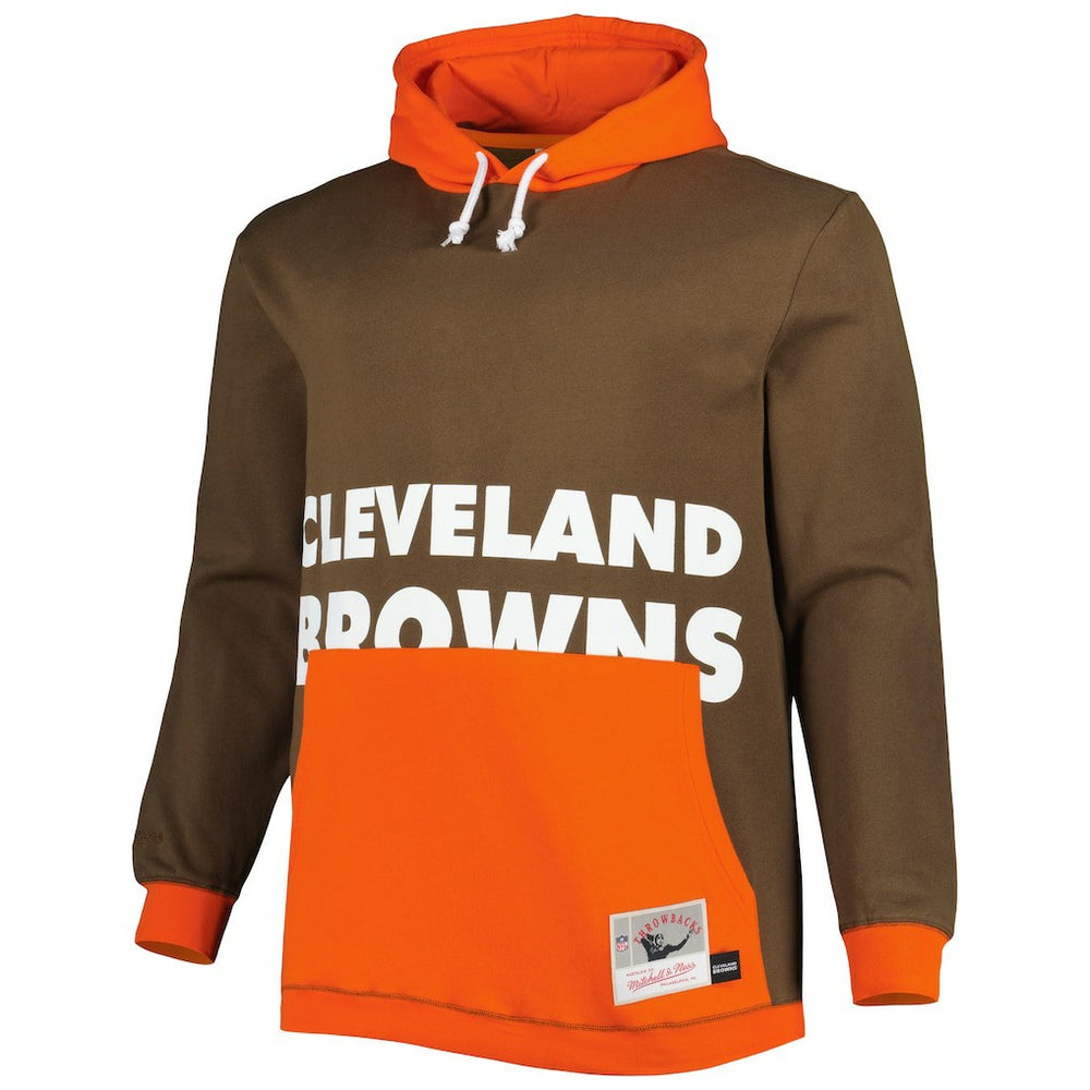 Cleveland Browns Big & Tall Big Face Pullover Hoodie - Brown/Orange - Mitchell & Ness