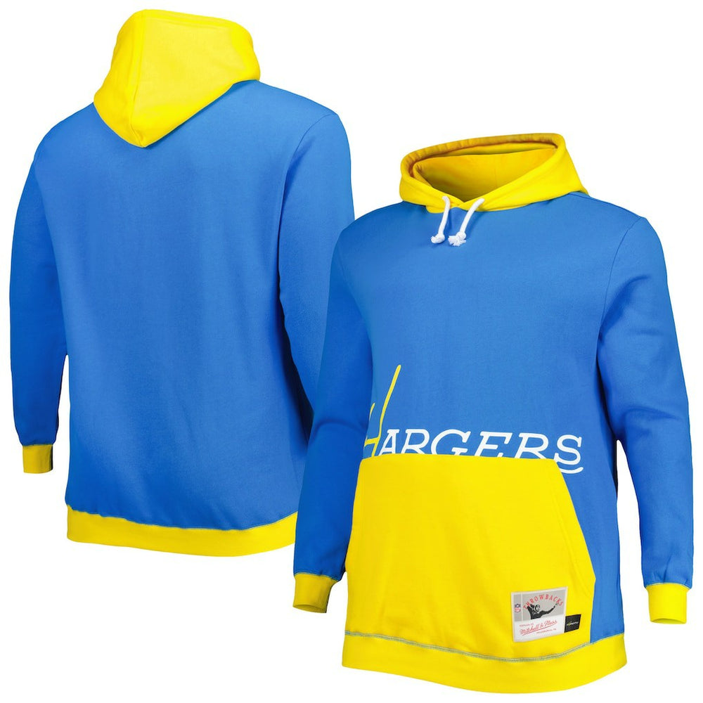 Los Angeles Chargers Big & Tall Big Face Pullover Hoodie - Powder Blue/Gold - Mitchell & Ness
