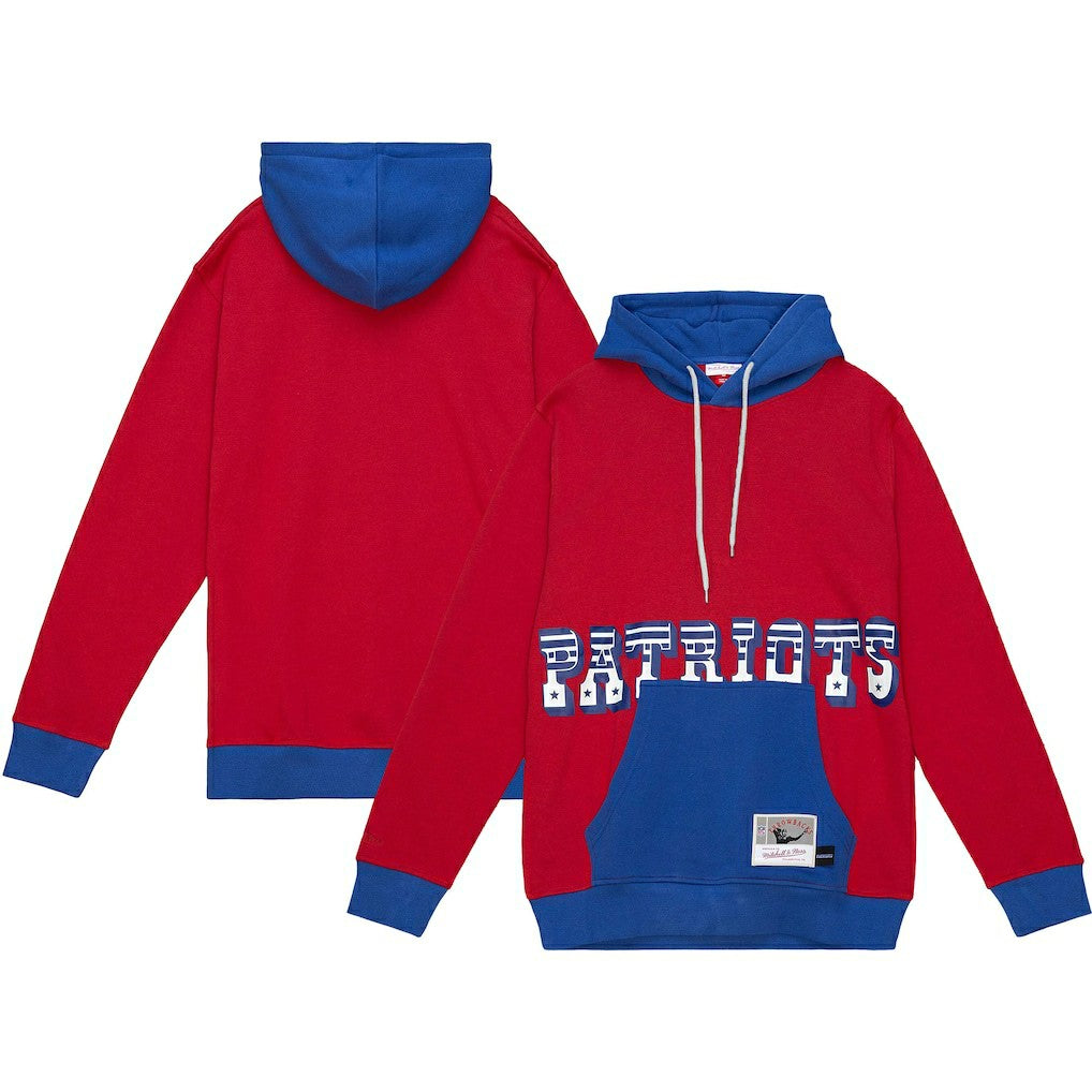 New England Patriots Big & Tall Big Face Pullover Hoodie - Red/Navy - Mitchell & Ness
