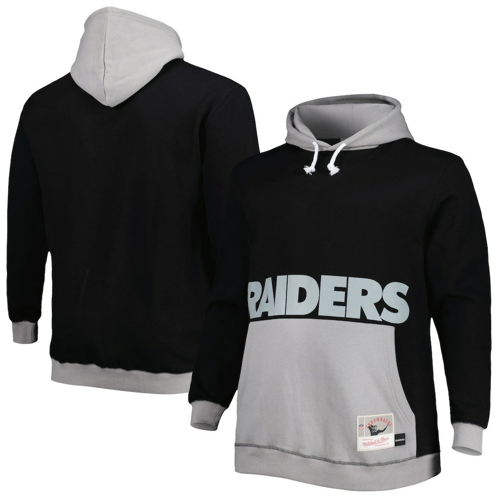 Las Vegas Raiders Big & Tall Big Face Pullover Hoodie - Black/Silver - Mitchell & Ness