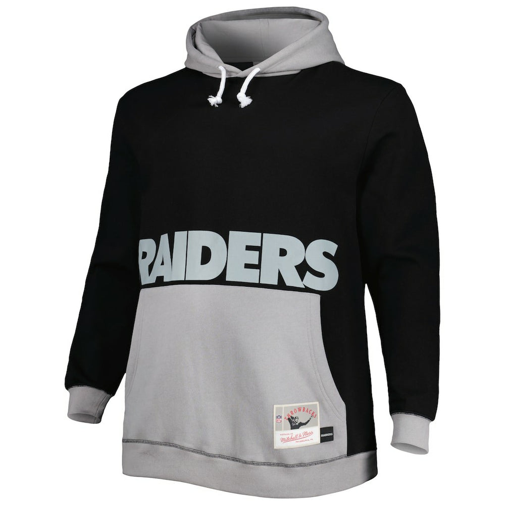 Las Vegas Raiders Big & Tall Big Face Pullover Hoodie - Black/Silver - Mitchell & Ness