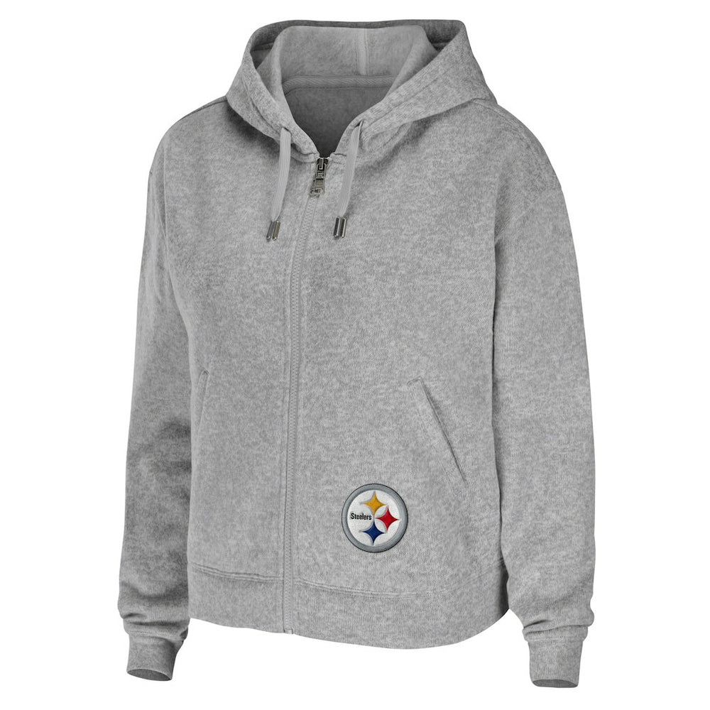 Pittsburgh Steelers WEAR by Erin Andrews Women's Team Full-Zip Hoodie - Heathered Gray - NFL