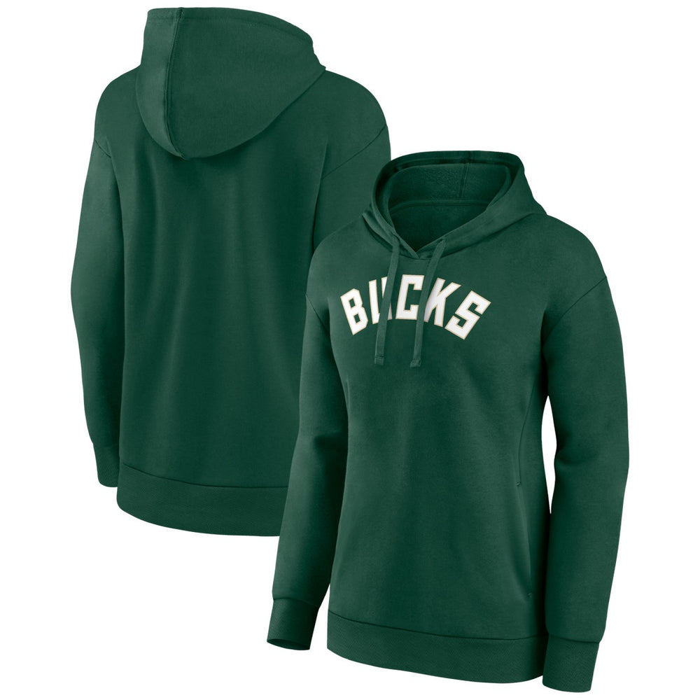 Milwaukee Bucks Women's Wordmark Alt Pullover Hoodie Hunter Green