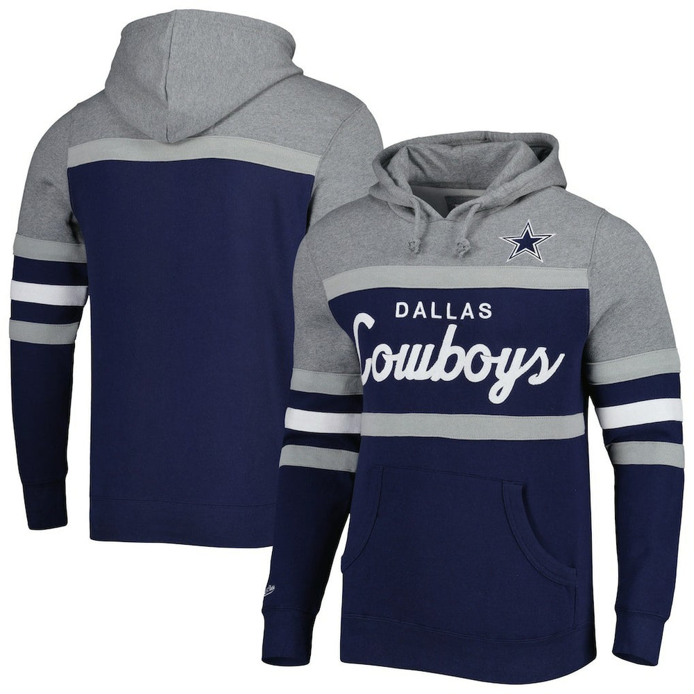 Dallas Cowboys Head Coach Pullover Hoodie - Navy/Heathered Gray - Mitchell & Ness