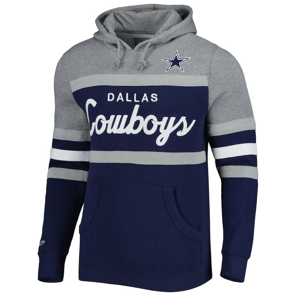 Dallas Cowboys Head Coach Pullover Hoodie - Navy/Heathered Gray - Mitchell & Ness