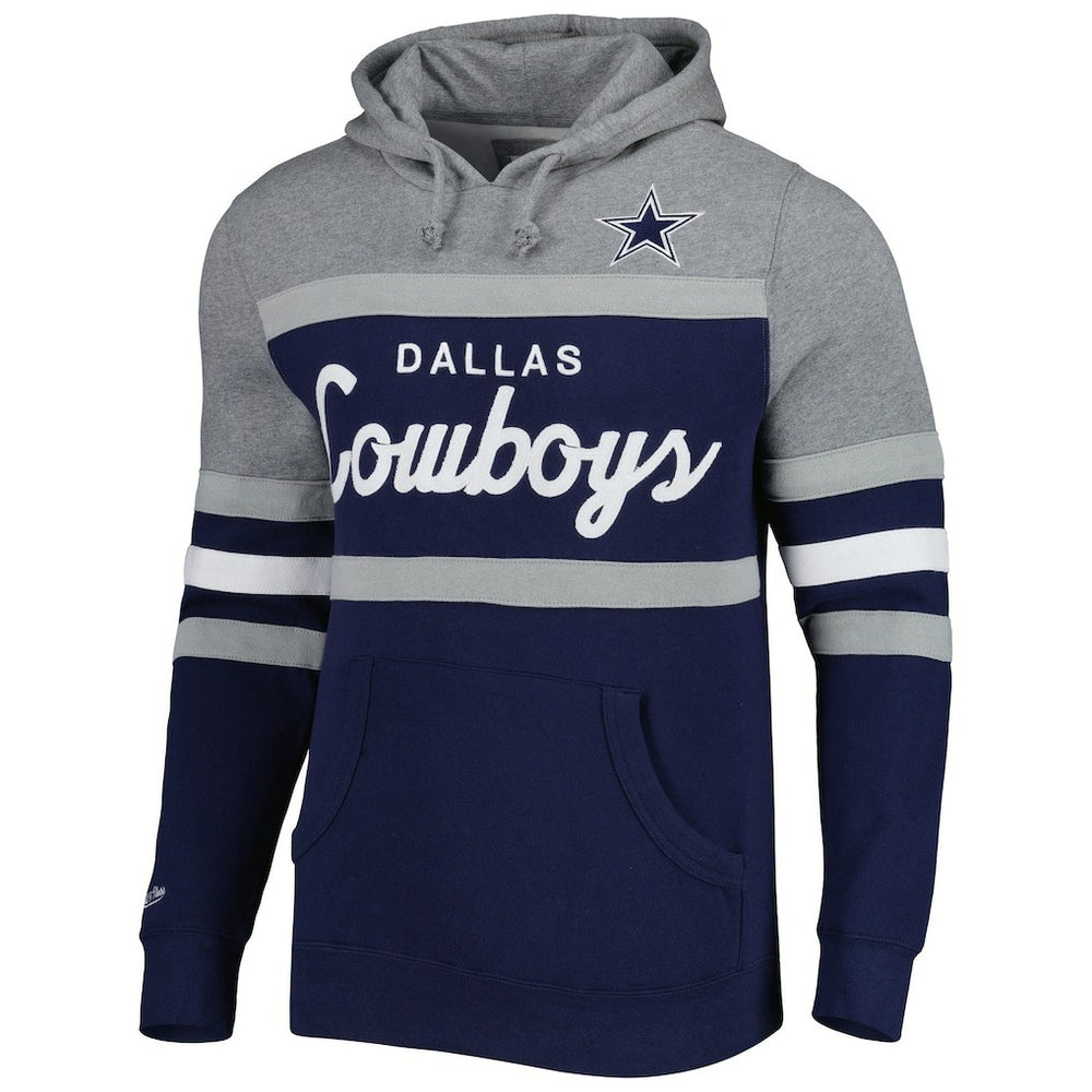 Dallas Cowboys Head Coach Pullover Hoodie - Navy/Heathered Gray - Mitchell & Ness