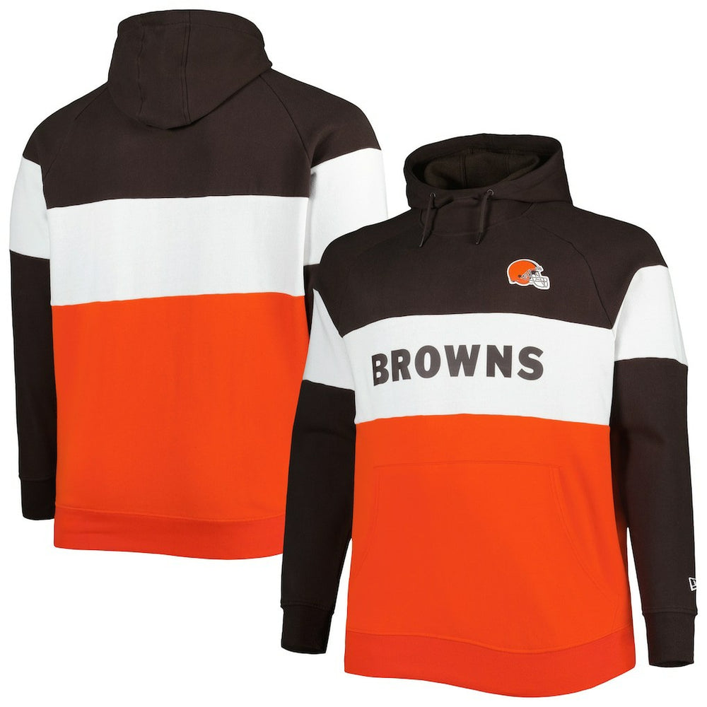 Cleveland Browns New Era Big & Tall Current Colorblock Raglan Fleece Pullover Hoodie - Orange/Brown - NFL