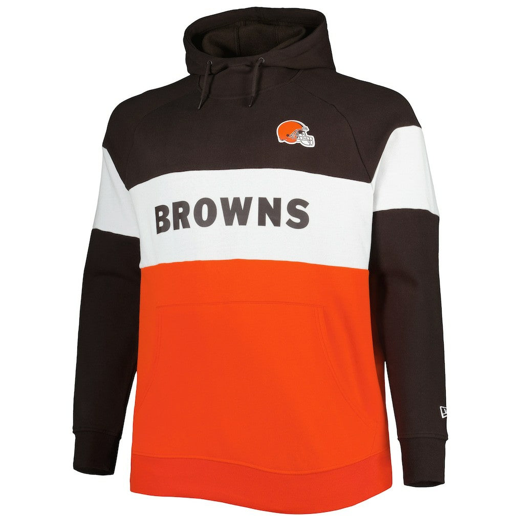 Cleveland Browns New Era Big & Tall Current Colorblock Raglan Fleece Pullover Hoodie - Orange/Brown - NFL