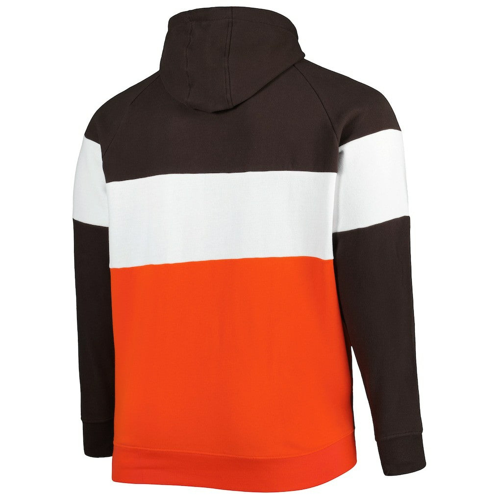 Cleveland Browns New Era Big & Tall Current Colorblock Raglan Fleece Pullover Hoodie - Orange/Brown - NFL